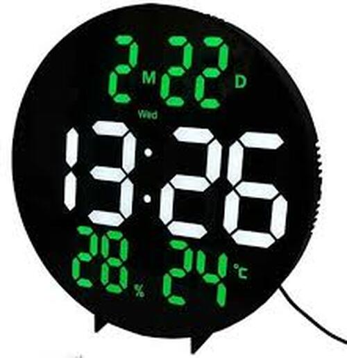 Настенные часы круглые электронные DS-3853L метеостанция зеленые цифры
