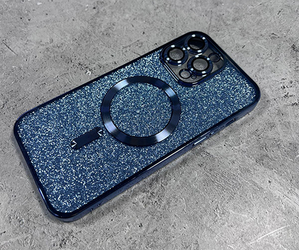 Накладка Apple iPhone 12 сиреневый с блестками и стеклами на камере силикон SafeMag