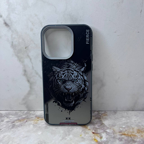 Накладка Samsung A17 черно-серый с бортиком вокруг камеры силикон+пластик Животные Тигр