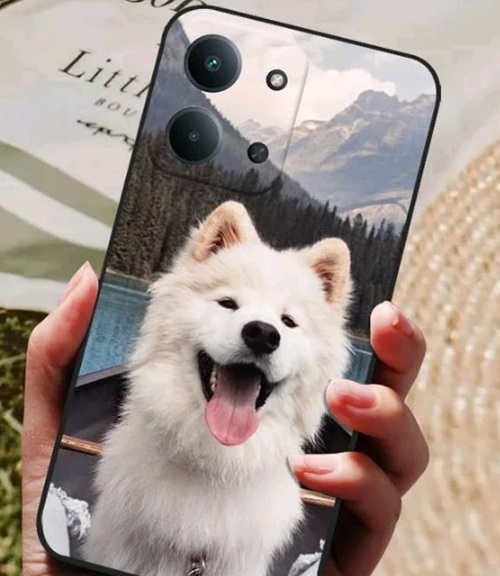 Накладка Xiaomi Redmi 15 черно-белый с защитой камеры силикон Животные Собака Самоед