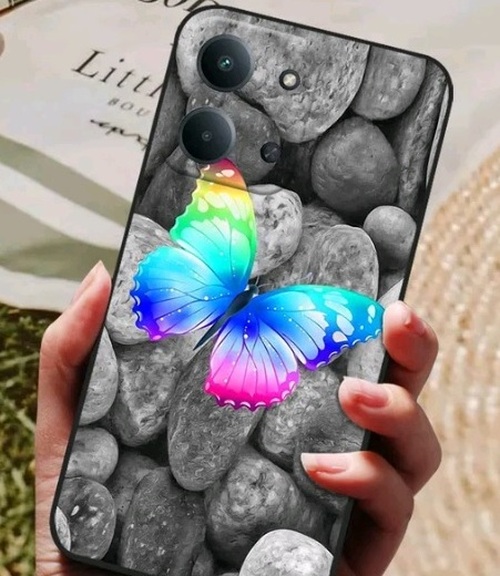 Накладка Xiaomi Redmi 15 серый с защитой камеры силикон Бабочки