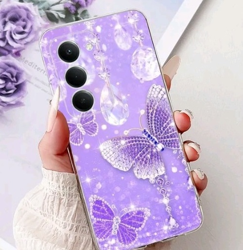 Накладка Xiaomi Redmi 15 сиреневый с защитой камеры силикон Бабочки
