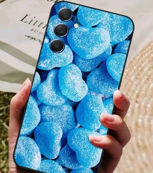 Накладка Xiaomi Redmi 15 голубой с защитой камеры силикон Рисунки Камни