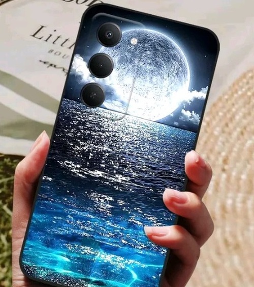 Накладка Xiaomi Redmi 15 чёрно-синий с защитой камеры силикон Море и луна