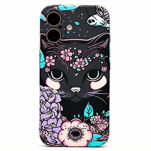 Накладка Apple iPhone 15 черно-сиреневый с защитой камеры силикон Luxo Животные Кошки