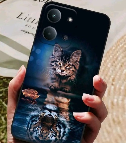 Накладка Xiaomi Redmi 15 черный с защитой камеры силикон Животные Котенок / Тигр