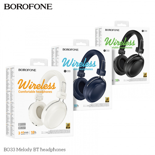 Наушники Borofone BO33 накладные, Bluetooth, микрофон, белый