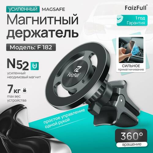 Держатeль для телефона автомобильный FaizFull F182 магнитный на решетку черный Magsafe