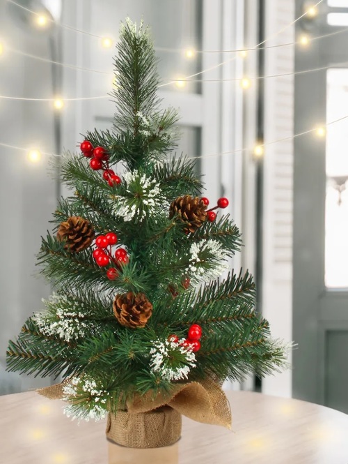 Новогодний декор Елка искусственная с шариками, шишкой и гирляндой 5-1/2/3/4