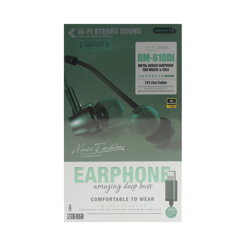 Наушники Remax RM-610Di вакуумные, проводные, Lightning микрофон, темно-зеленый