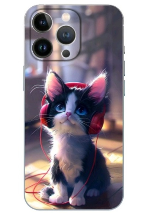 Накладка Xiaomi Redmi 10C colorful фактурный силикон Mcover Животные Котенок в наушниках