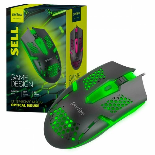 Мышь Perfeo SELL проводная оптическая LED подстветка черный