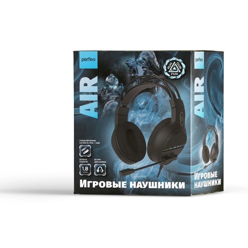 Наушники Perfeo AIR накладные, проводные, Jack 3.5, микрофон, игровые, подсветка, черный