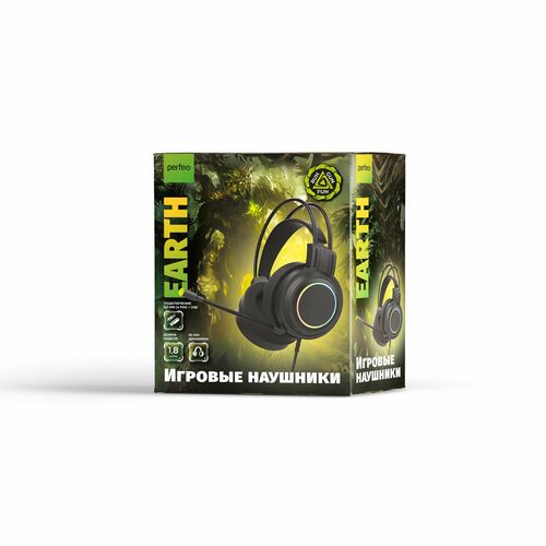 Наушники Perfeo EARTH накладные, проводные, Jack 3.5, микрофон, игровые, подсветка, черный