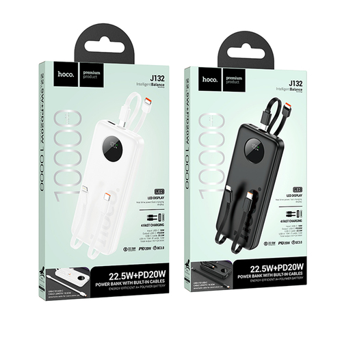 Внешний аккумулятор 10000 mAh HOCO J132 2USB+Type-C белый LED дисплей PD 22.5W + QC3.0