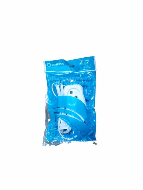 Сетевой удлинитель ОБИХОД белый 1.5 м 4 розетки 2200W 10A провод ШВВП