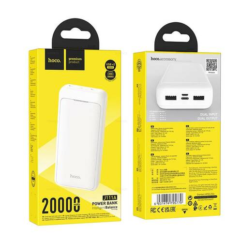 Внешний аккумулятор 20000 mAh HOCO J111A 2USB+Type-C белый LED индикатор - 2
