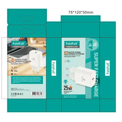 Сетевое зарядное устройство FaizFull FC204 USB Type-C белый Lightning 25W