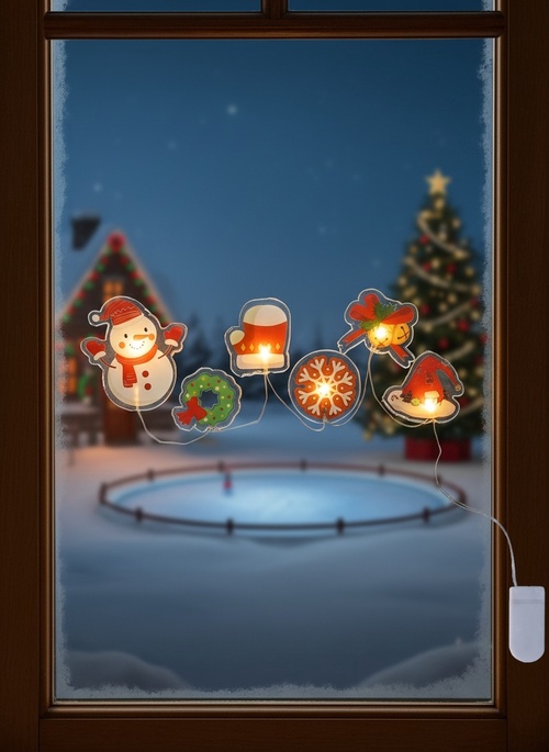 Новогодний декор Светодиодная наклейка на окна «Новогодние забавы» 0.5 м, 6 LED, от батареек CR2032*2, свечение тёплое белое 10874077