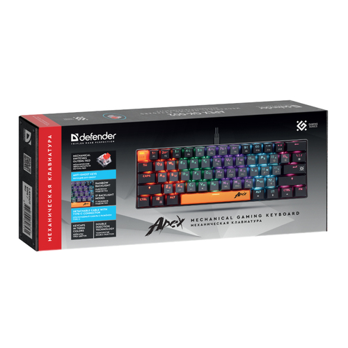 Клавиатура Defender Apex проводная игровая с подсветкой черно-серо-оранжевый механическая