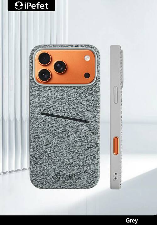 Накладка Apple iPhone 17 Pro Max серый с бортиком вокруг камеры пластик+кожа IPefet С кардхолдером