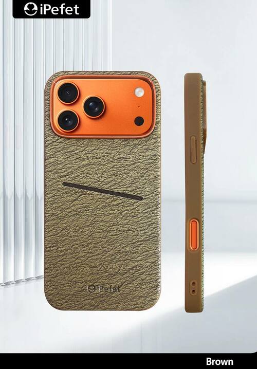 Накладка Apple iPhone 17 Pro коричневый с бортиком вокруг камеры пластик+кожа IPefet С кардхолдером