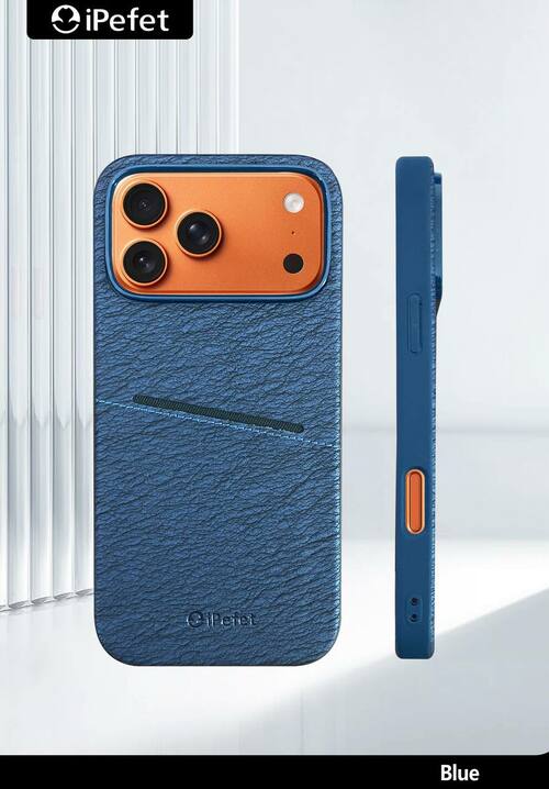 Накладка Apple iPhone 17 Pro синий с бортиком вокруг камеры пластик+кожа IPefet С кардхолдером