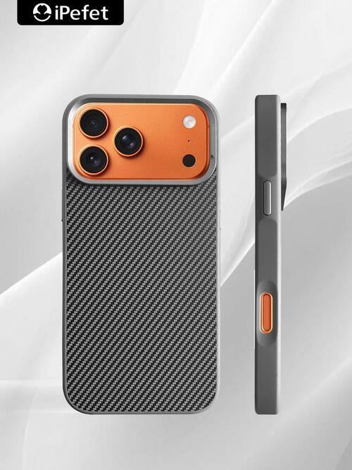 Накладка Apple iPhone 17 Pro Max серый с бортиком вокруг камеры силикон+пластик IPefet SafeMag Карбон