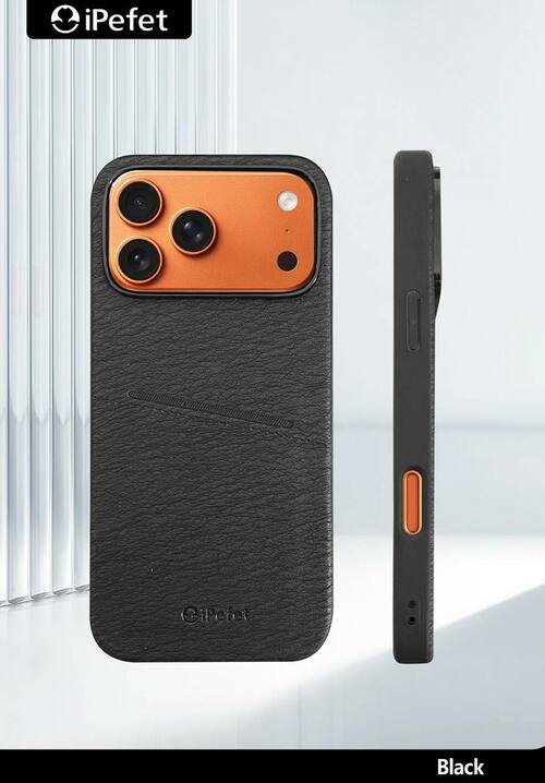 Накладка Apple iPhone 17 Pro черный с бортиком вокруг камеры пластик+кожа IPefet С кардхолдером