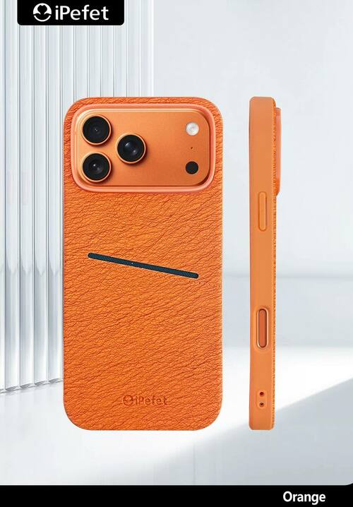 Накладка Apple iPhone 17 Pro оранжевый с бортиком вокруг камеры пластик+кожа IPefet С кардхолдером