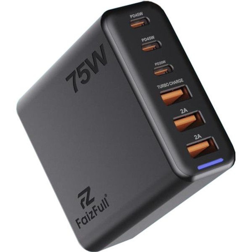 Сетевое зарядное устройство FaizFull FC104 3USB+3USB Type-C 75W GaN