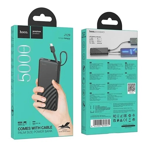 Внешний аккумулятор 5000 mah HOCO J129 USB+Lighting черный