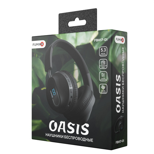 Наушники FUMIKO OASIS накладные, Bluetooth, микрофон, черный , TF, радио