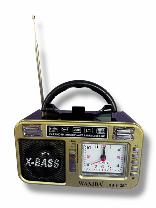 Радиоприемник Waxiba XB-913BT аналоговый FM, AM, SW USB/microSD питание от АКБ, от сети, золотой