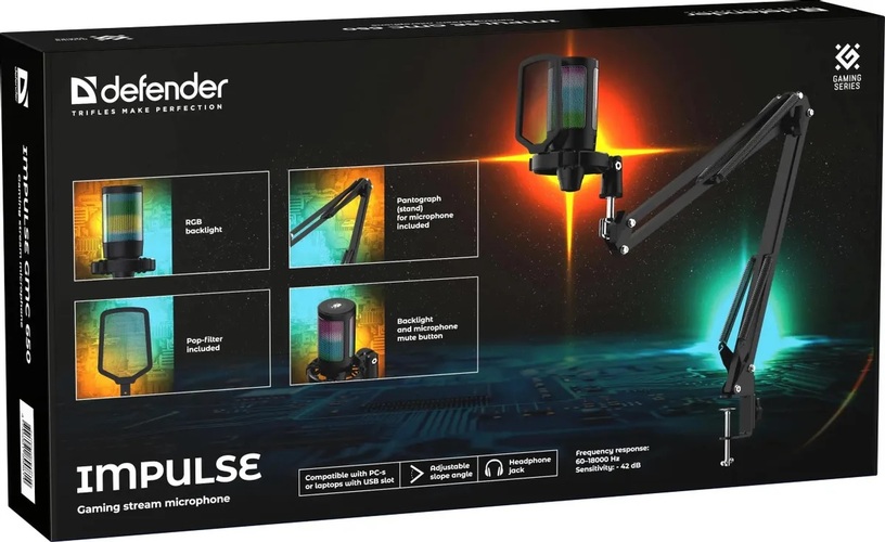 Микрофон Defender Impulse GMC 650 компьютерный, для стрима настольный, Jack 3.5,