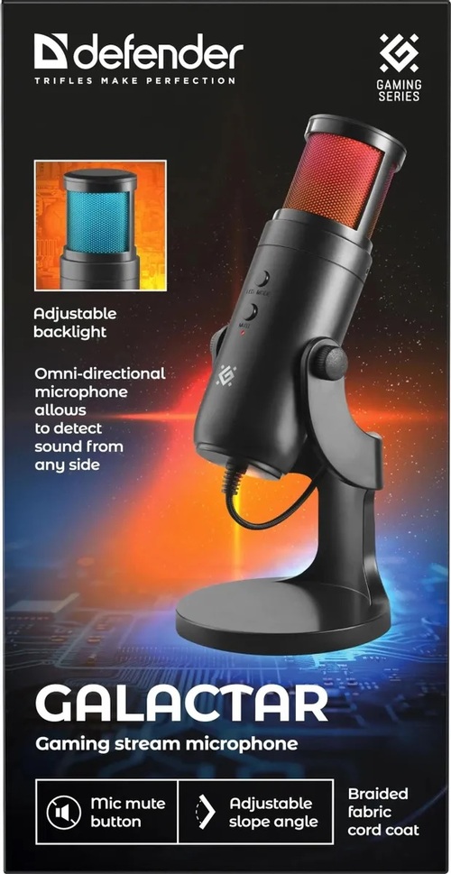 Микрофон Defender Galactar GMC 250 компьютерный, для стрима настольный, Jack 3.5,