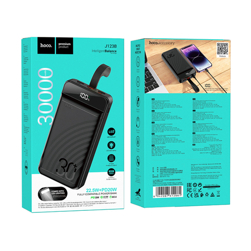 Внешний аккумулятор 30000 mAh HOCO J123B 2 USB черный LED дисплей QC3.0+PD22.5