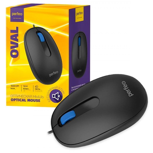 Мышь Perfeo OVAL проводная оптическая черный бесшумная