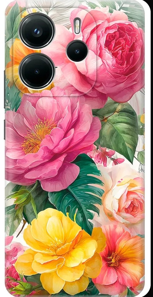 Накладка Xiaomi Redmi Note 14 4G colorful с защитой камеры силикон Цветы