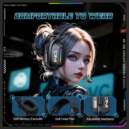 Наушники ONIKUMA GT808 накладные, Bluetooth, микрофон, игровые, подсветка,