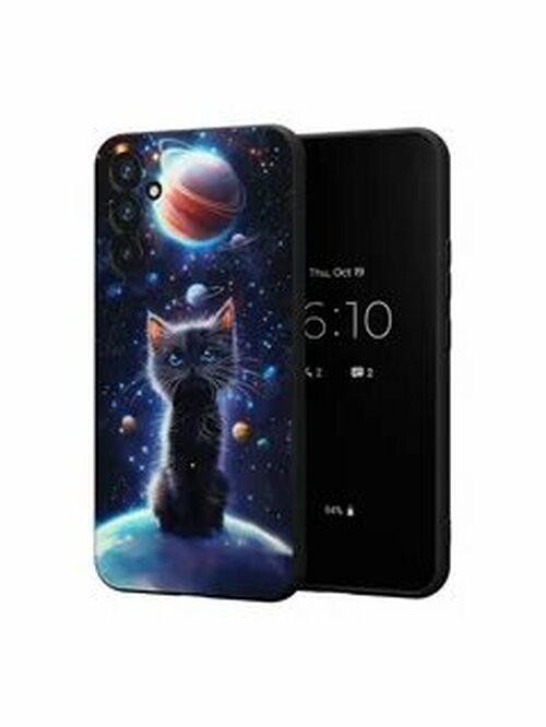 Накладка Tecno Spark 30 Pro черно-синий фактурный с защитой камеры силикон Mcover Животные Котенок и космос