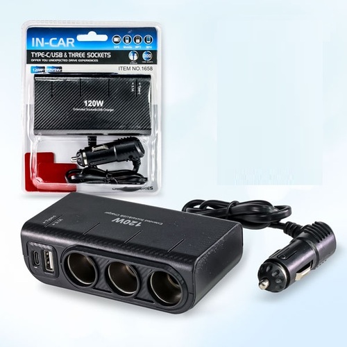 Разветвитель прикуривателя 3 гнезда 2USB OLESSON 1658