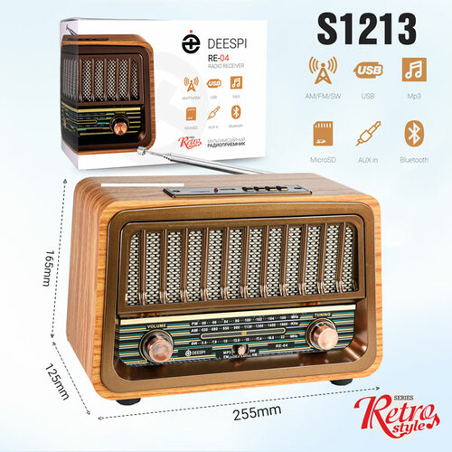 Радиоприемник Deespi RE-04 аналоговый FM, AM USB/microSD/Bluetooth питание от АКБ, от сети,