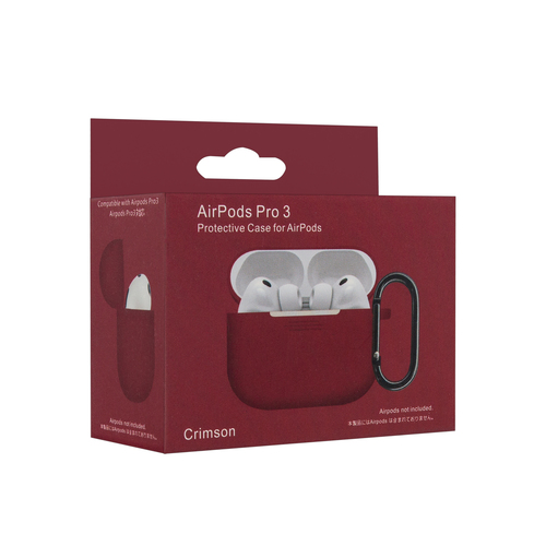 Чехол для наушников AirP Pro 3 Silicone Case без лого силикон, бордовый с карабином