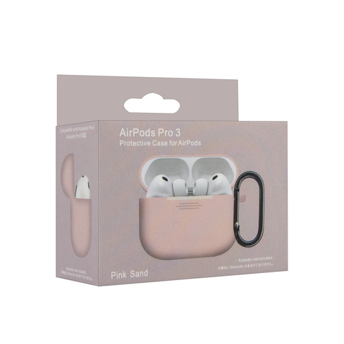 Чехол для наушников AirP Pro 3 Silicone Case без лого силикон, светло-розовый с карабином