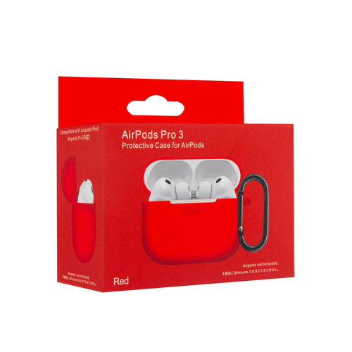 Чехол для наушников AirP Pro 3 Silicone Case без лого силикон, красный с карабином