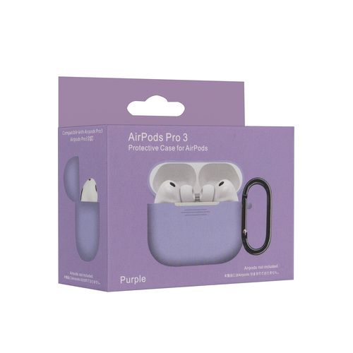 Чехол для наушников AirP Pro 3 Silicone Case без лого силикон, сиреневый с карабином