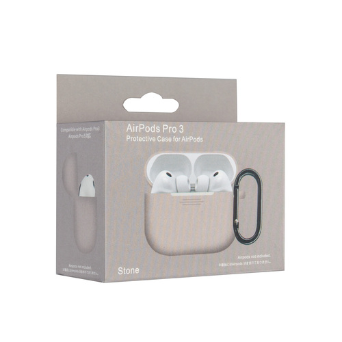 Чехол для наушников AirP Pro 3 Silicone Case без лого силикон, бежевый с карабином