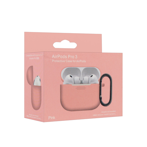 Чехол для наушников AirP Pro 3 Silicone Case без лого силикон, розовый с карабином
