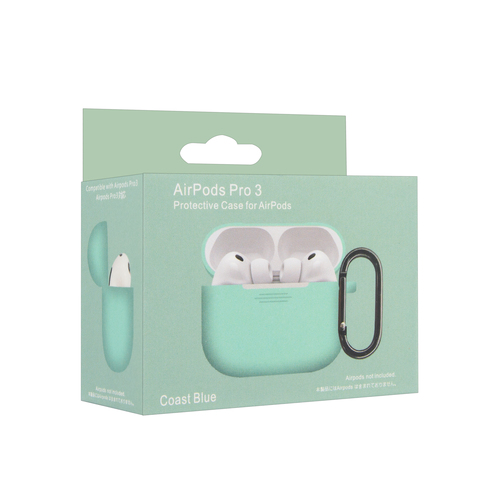 Чехол для наушников AirP Pro 3 Silicone Case без лого силикон, бирюзовый с карабином